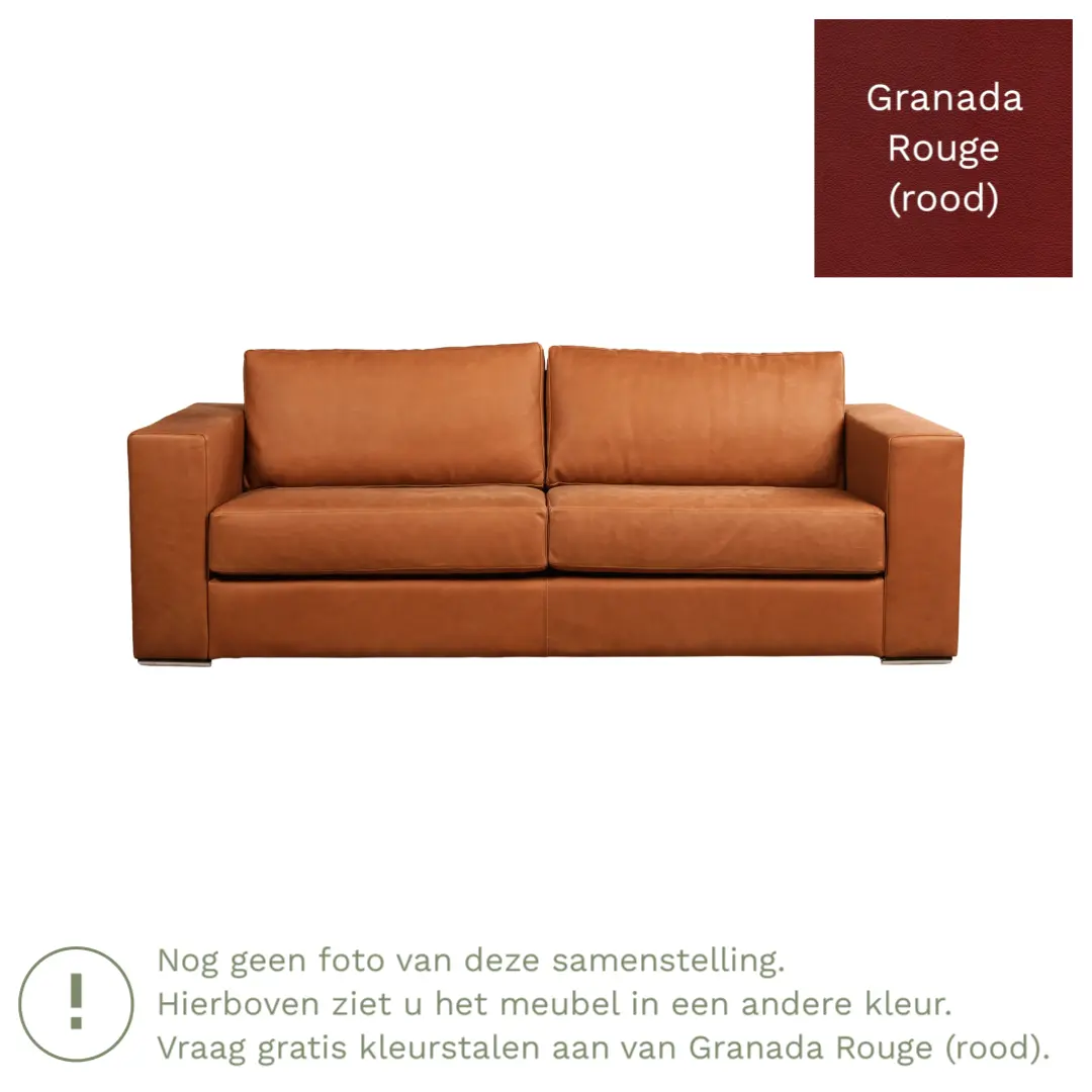 afbeelding van Leren bank Flow - 3 zits - Granada Rouge (rood) - Poten hout bruin