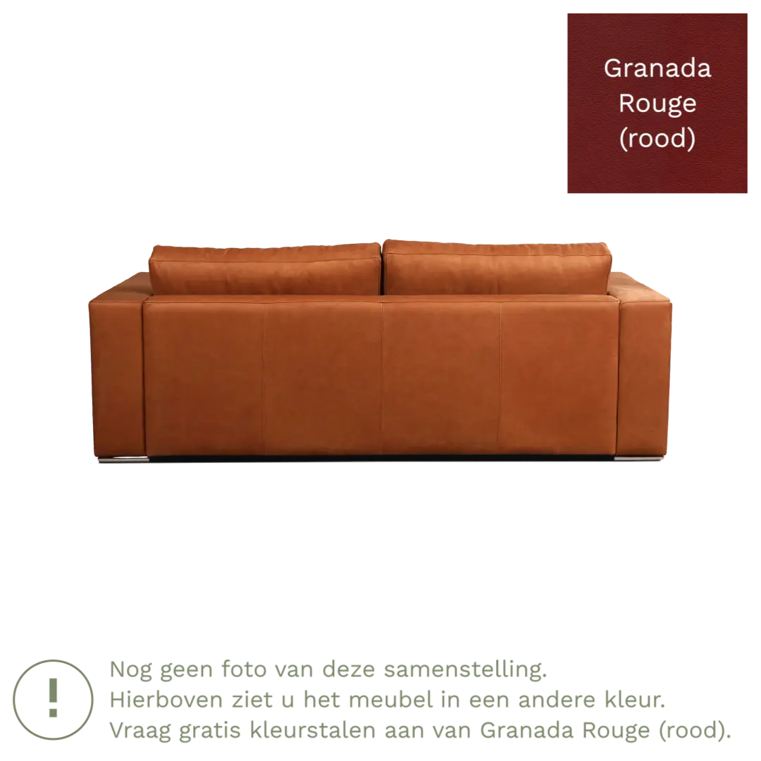 afbeelding van Leren bank Flow - 3 zits - Granada Rouge (rood) - Poten hout bruin
