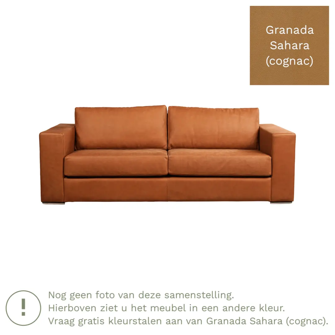 afbeelding van Leren bank Flow - 3 zits - Granada Sahara (cognac) - Poten hout bruin