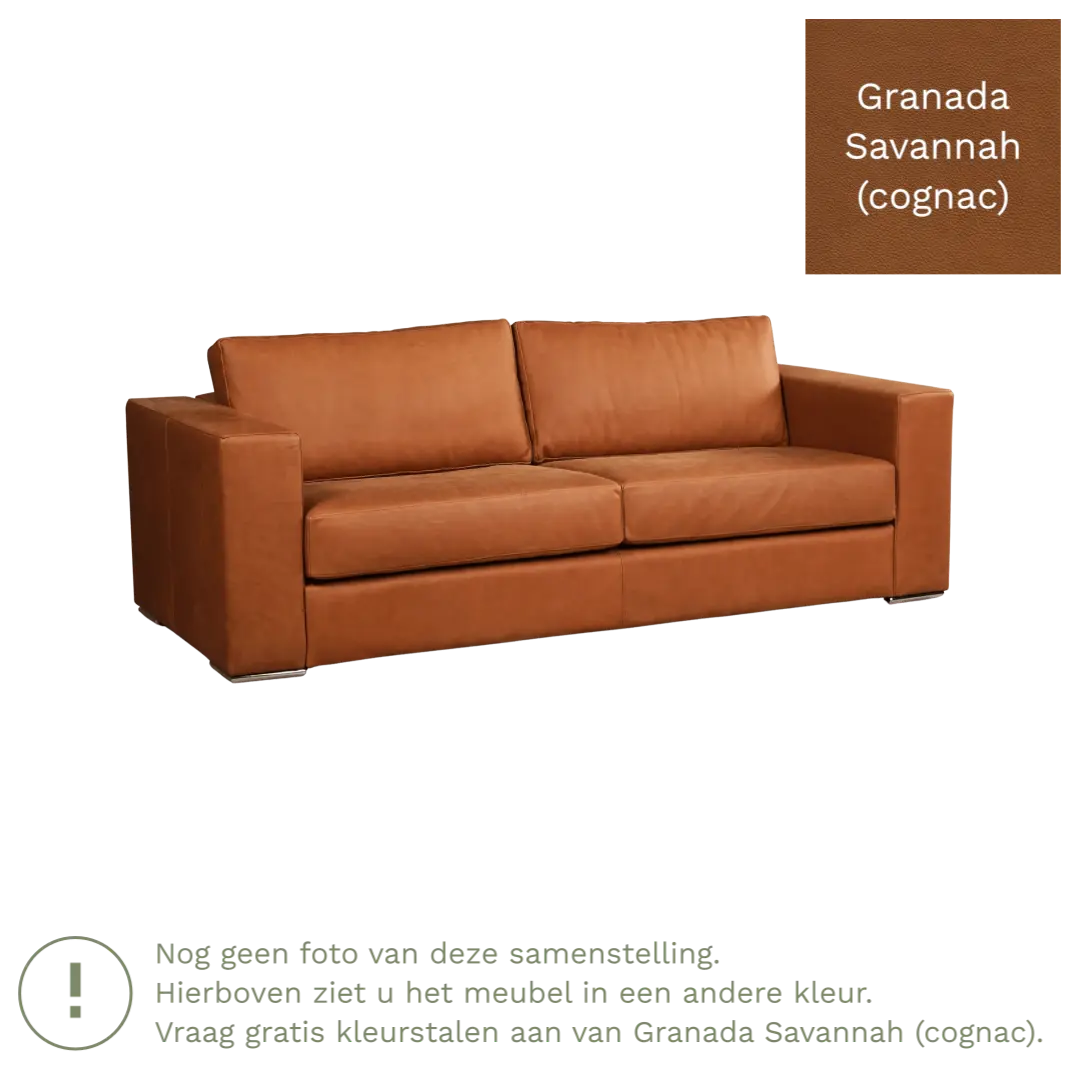 afbeelding van Leren bank Flow - 3 zits - Granada Savannah (cognac) - Poten hout bruin