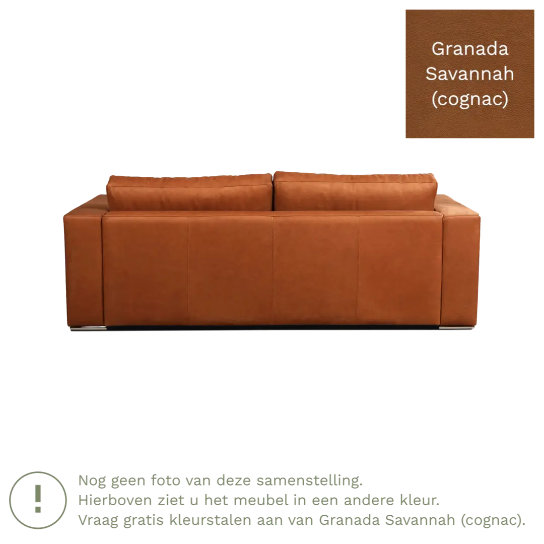 afbeelding van Leren bank Flow - 3 zits - Granada Savannah (cognac) - Poten hout bruin