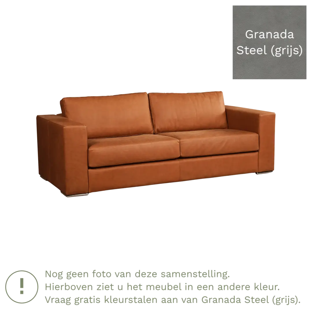 afbeelding van Leren bank Flow - 3 zits - Granada Steel (grijs) - Poten hout zwart