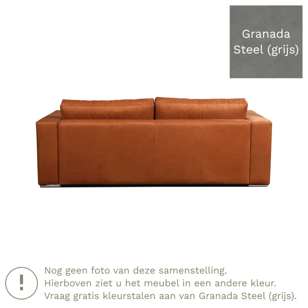 afbeelding van Leren bank Flow - 3 zits - Granada Steel (grijs) - Poten hout zwart
