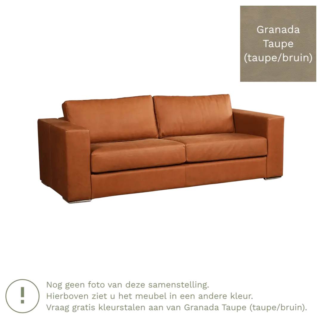 afbeelding van Leren bank Flow - 3 zits - Granada Taupe (taupe/bruin) - Poten hout zwart