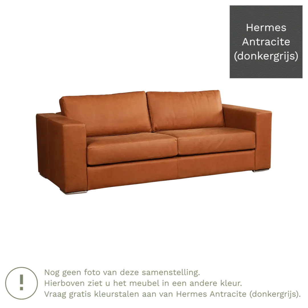 afbeelding van Leren bank Flow - 3 zits - Hermes Antracite (donkergrijs) - Poten hout zwart