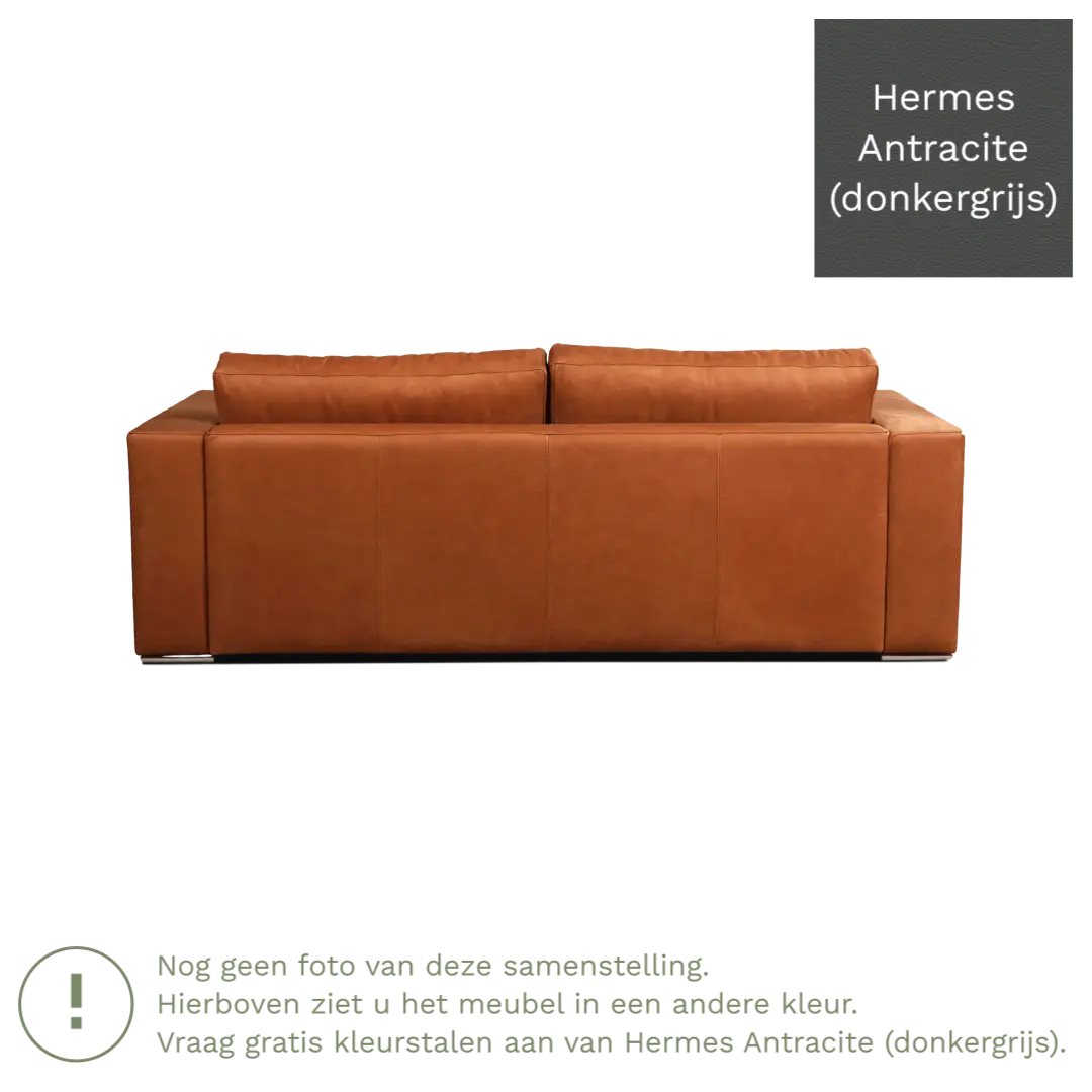 afbeelding van Leren bank Flow - 3 zits - Hermes Antracite (donkergrijs) - Poten hout zwart