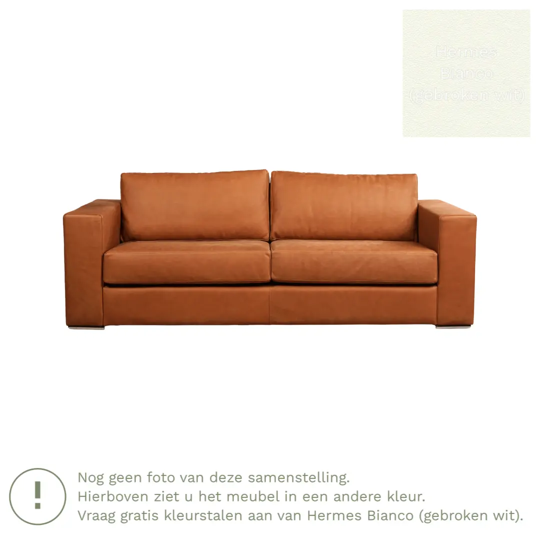 afbeelding van Leren bank Flow - 3 zits - Hermes Bianco (gebroken wit) - Poten hout zwart