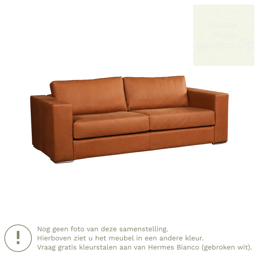 afbeelding van Leren bank Flow - 3 zits - Hermes Bianco (gebroken wit) - Poten hout zwart