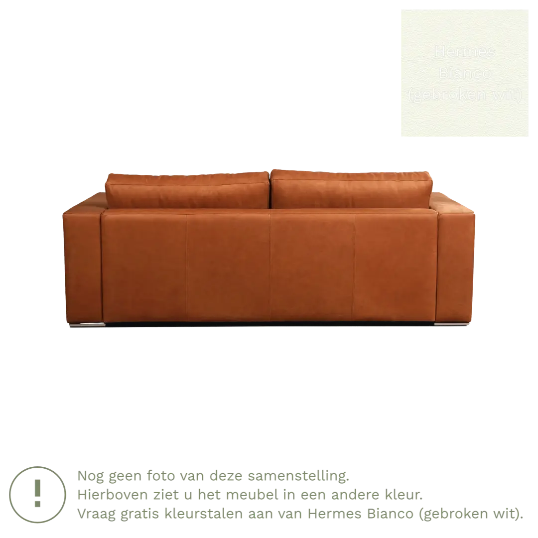 afbeelding van Leren bank Flow - 3 zits - Hermes Bianco (gebroken wit) - Poten hout zwart
