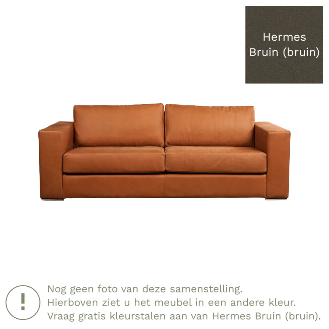 afbeelding van Leren bank Flow - 3 zits - Hermes Bruin (bruin) - Poten hout zwart