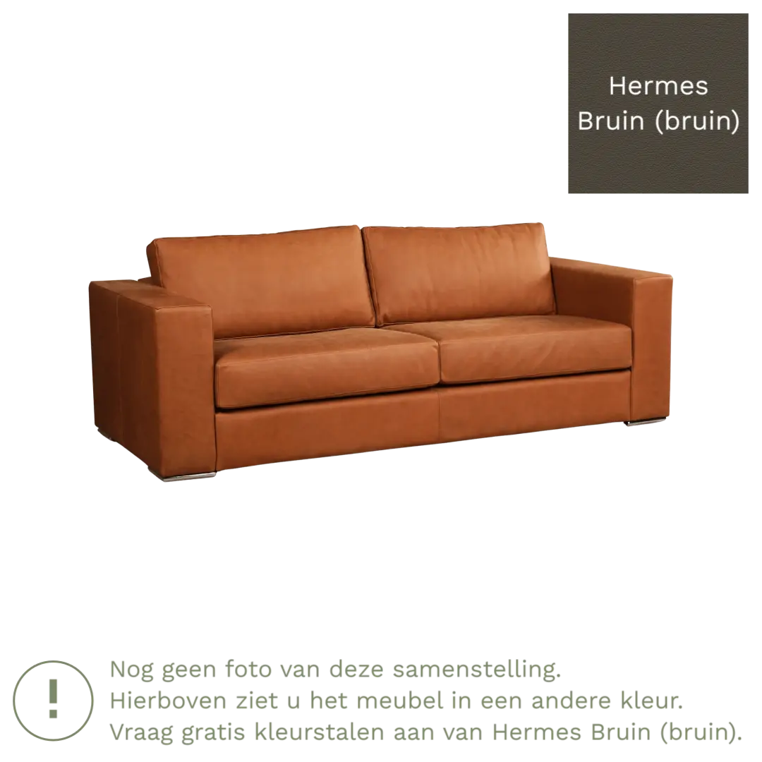 afbeelding van Leren bank Flow - 3 zits - Hermes Bruin (bruin) - Poten hout zwart