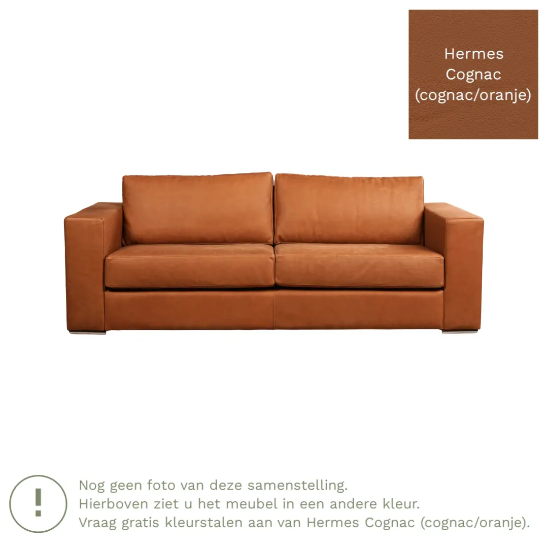 afbeelding van Leren bank Flow - 3 zits - Hermes Cognac (cognac/oranje) - Poten hout bruin