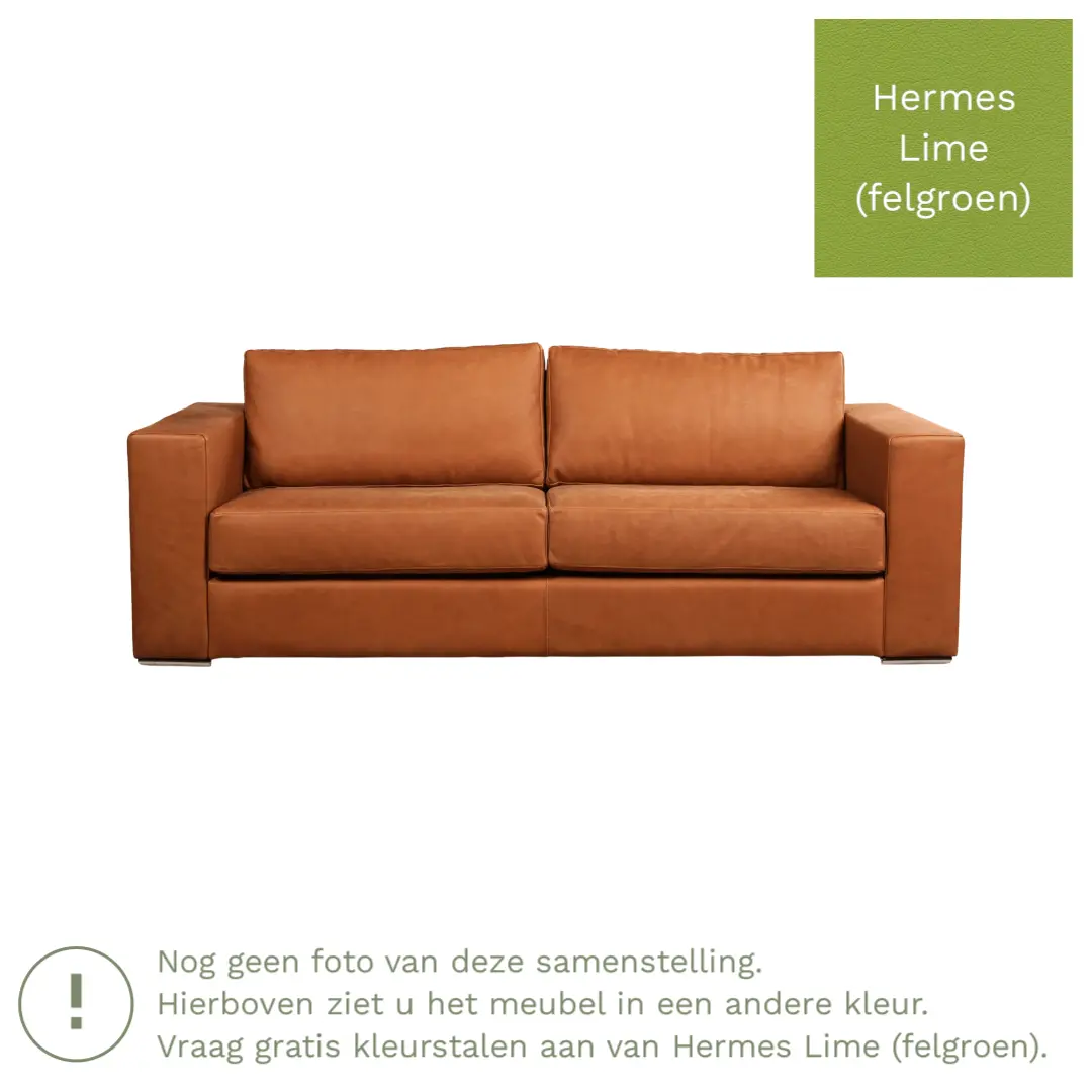 afbeelding van Leren bank Flow - 3 zits - Hermes Lime (felgroen) - Poten hout zwart