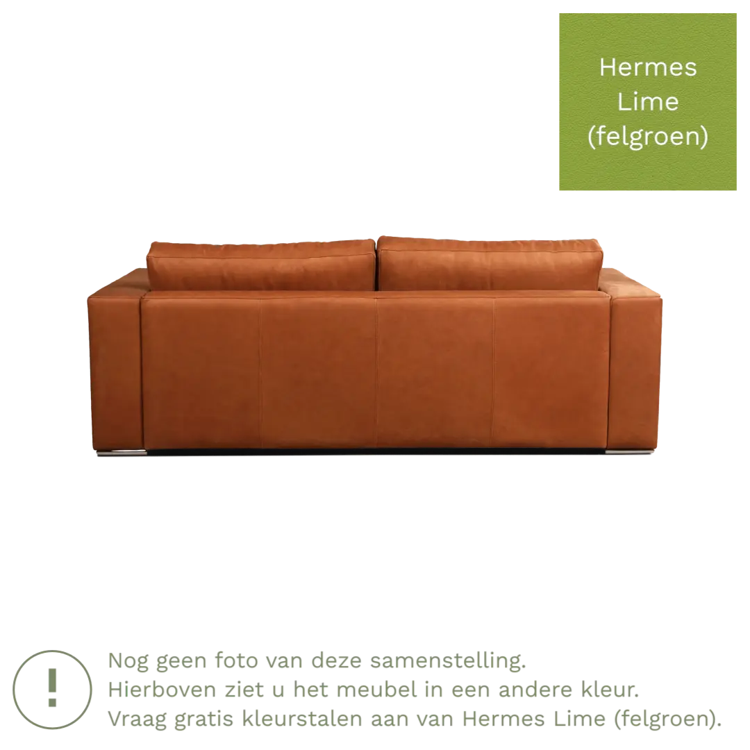 afbeelding van Leren bank Flow - 3 zits - Hermes Lime (felgroen) - Poten hout zwart