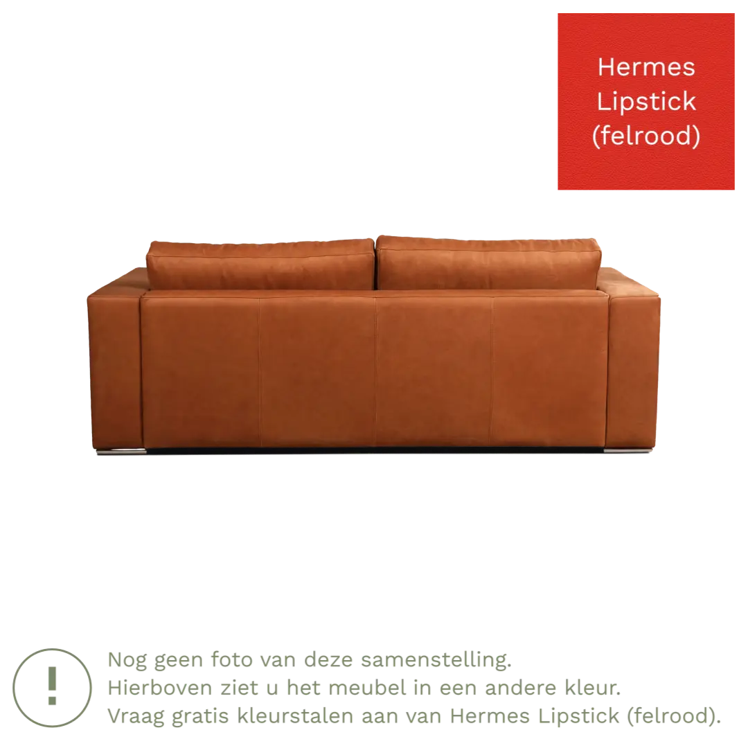 afbeelding van Leren bank Flow - 3 zits - Hermes Lipstick (felrood) - Poten hout zwart