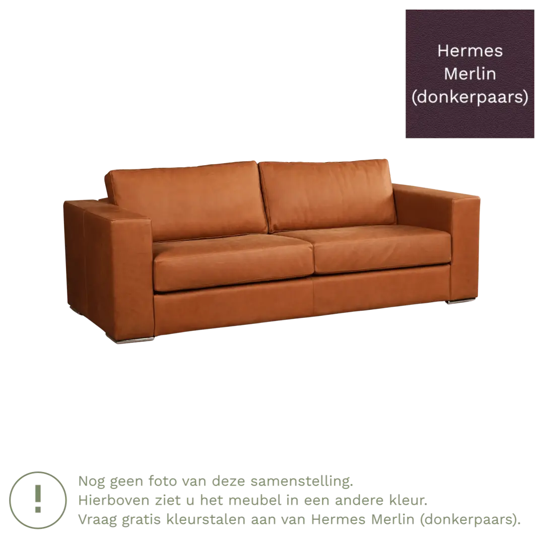 afbeelding van Leren bank Flow - 3 zits - Hermes Merlin (donkerpaars) - Poten hout bruin