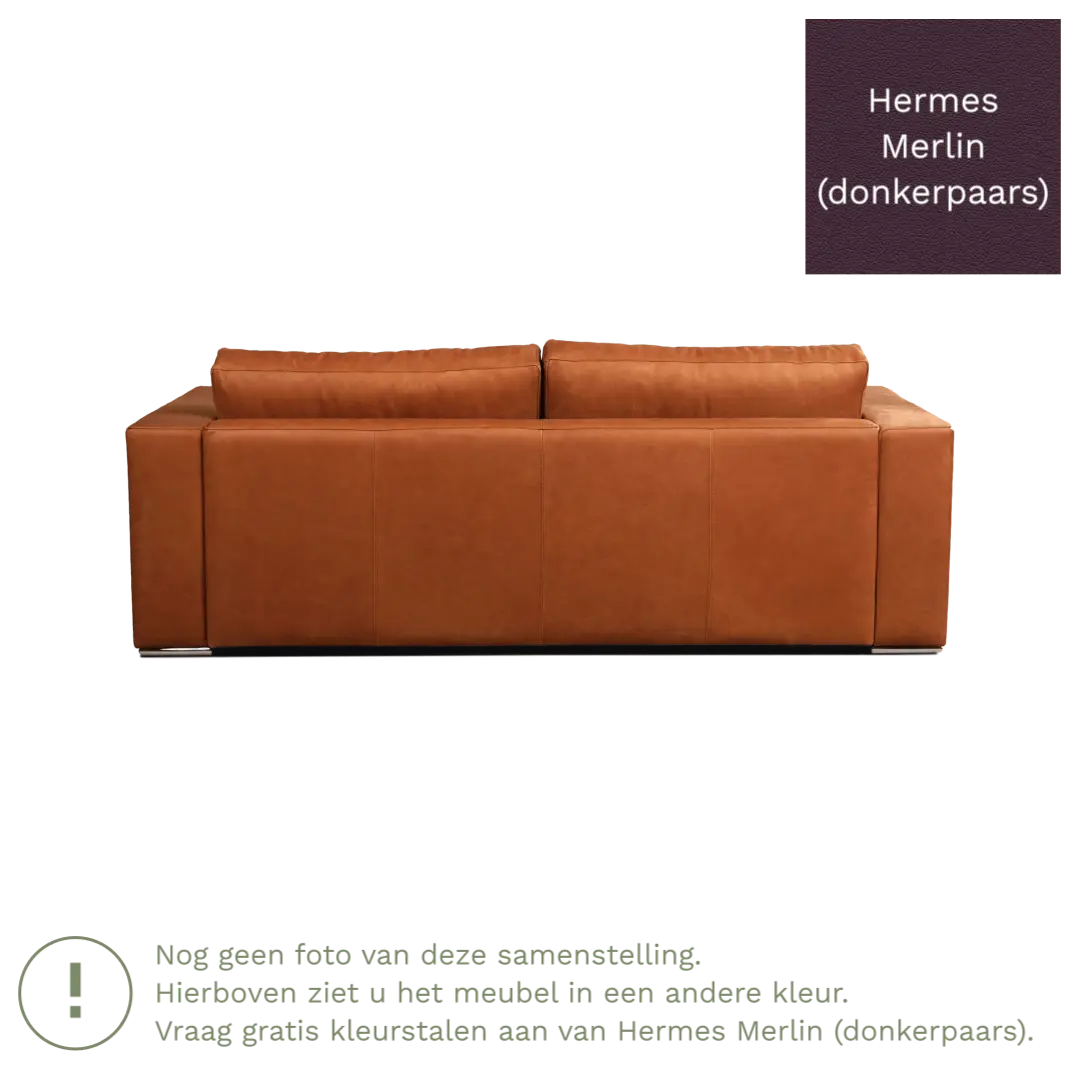 afbeelding van Leren bank Flow - 3 zits - Hermes Merlin (donkerpaars) - Poten hout bruin