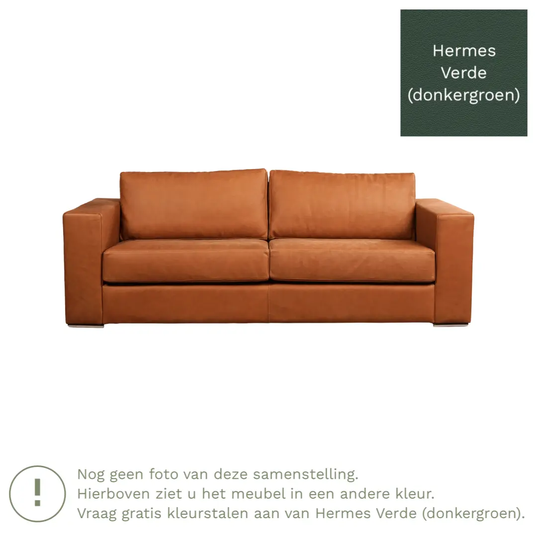afbeelding van Leren bank Flow - 3 zits - Hermes Verde (donkergroen) - Poten hout zwart