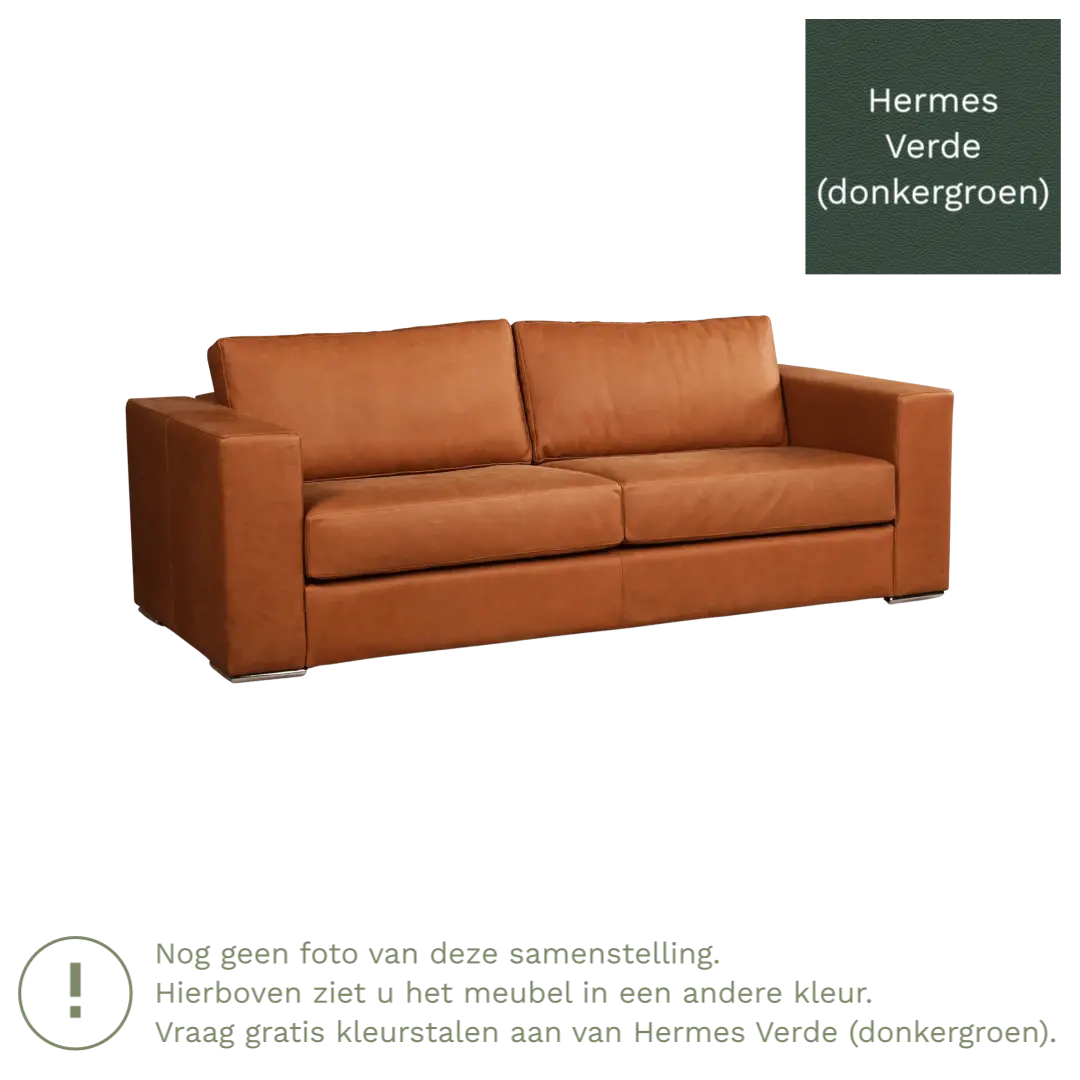 afbeelding van Leren bank Flow - 3 zits - Hermes Verde (donkergroen) - Poten hout zwart