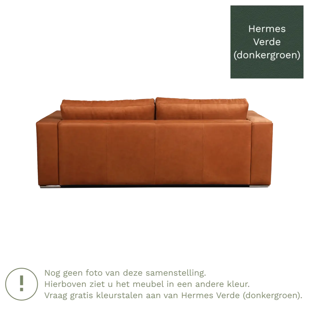 afbeelding van Leren bank Flow - 3 zits - Hermes Verde (donkergroen) - Poten hout zwart