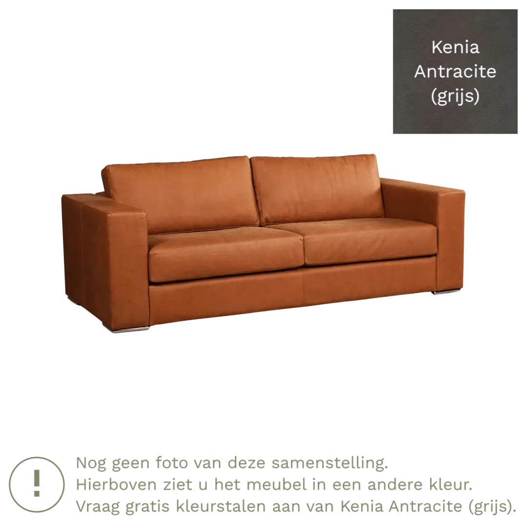 afbeelding van Leren bank Flow - 3 zits - Kenia Antracite (grijs) - Poten hout zwart