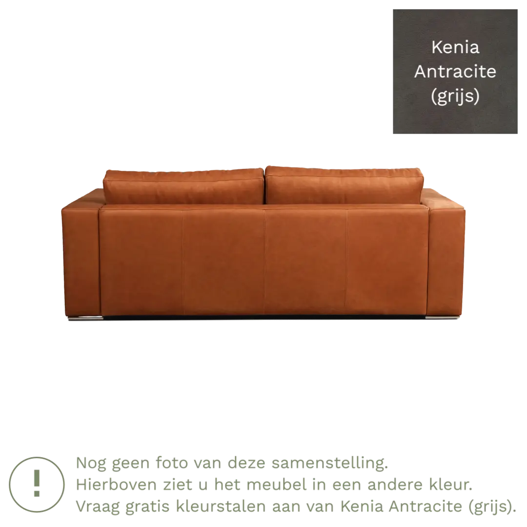 afbeelding van Leren bank Flow - 3 zits - Kenia Antracite (grijs) - Poten hout zwart
