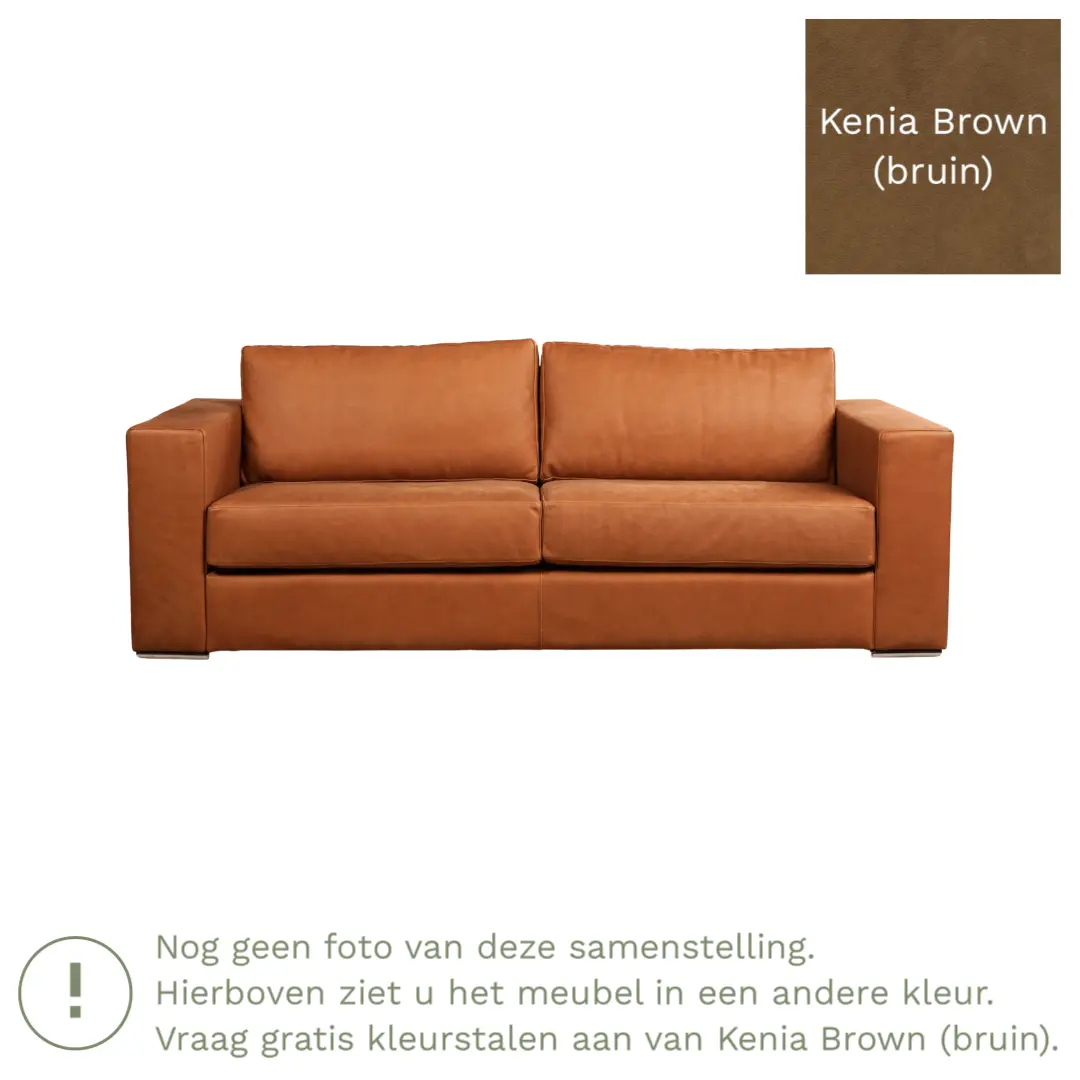 afbeelding van Leren bank Flow - 3 zits - Kenia Brown (bruin) - Poten hout bruin