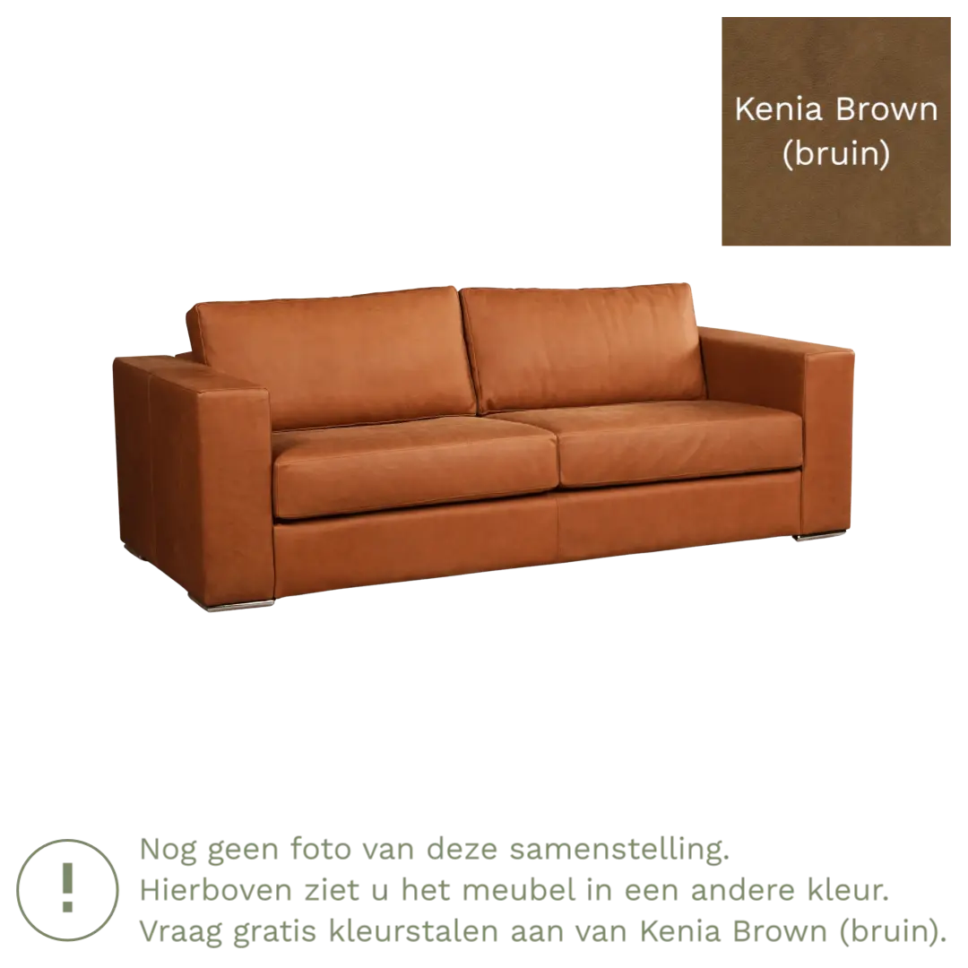 afbeelding van Leren bank Flow - 3 zits - Kenia Brown (bruin) - Poten hout bruin