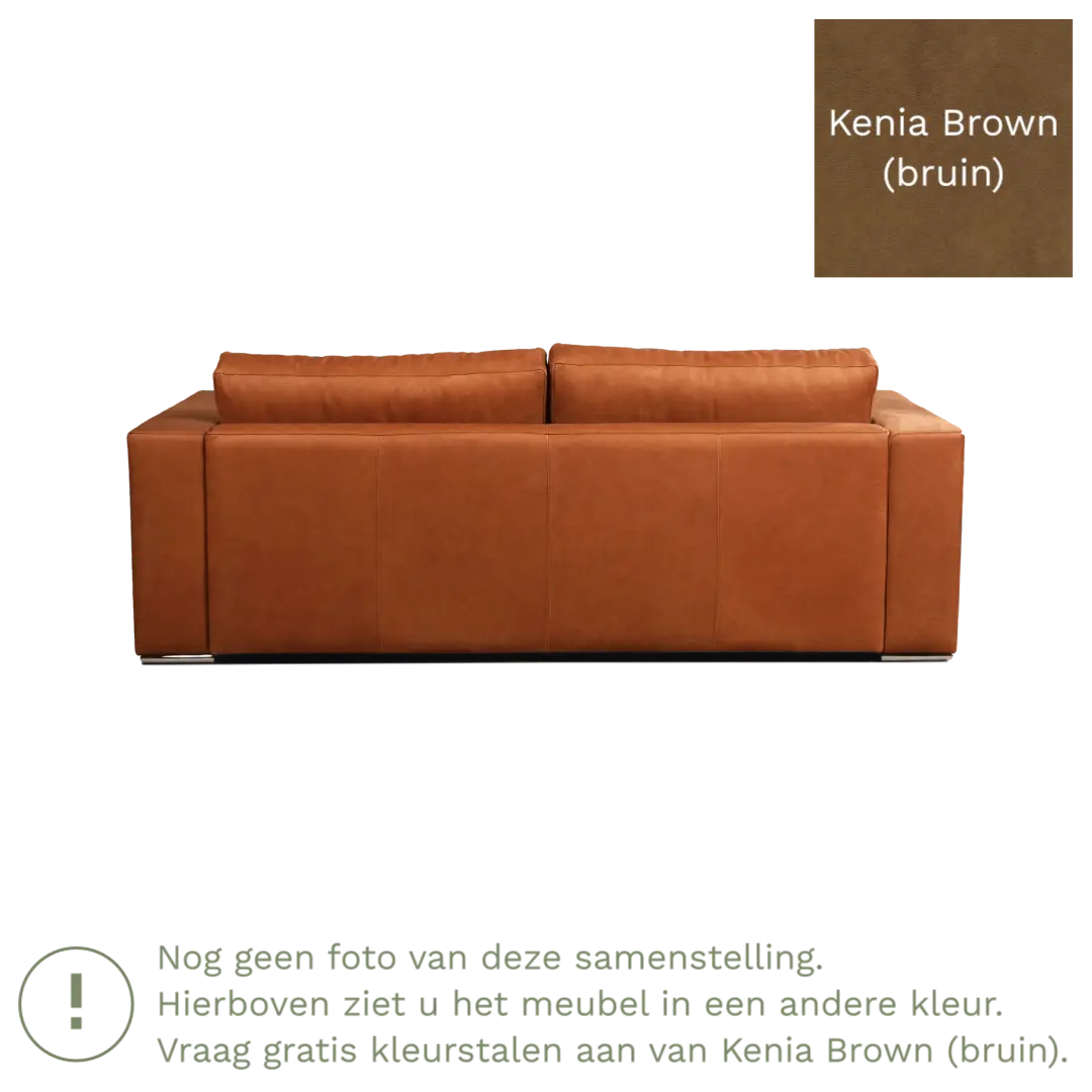 afbeelding van Leren bank Flow - 3 zits - Kenia Brown (bruin) - Poten hout bruin