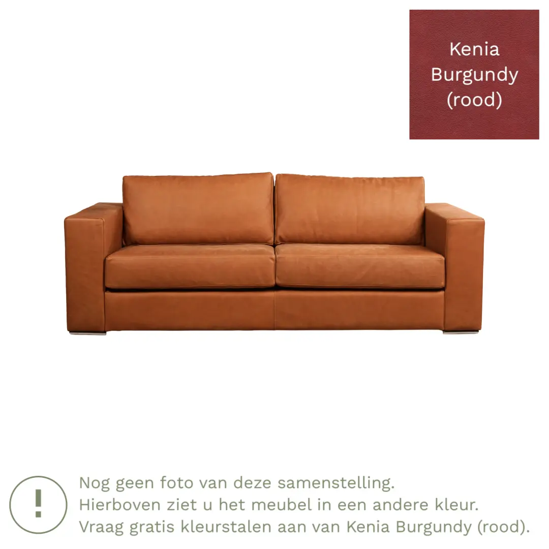 afbeelding van Leren bank Flow - 3 zits - Kenia Burgundy (rood) - Poten hout zwart