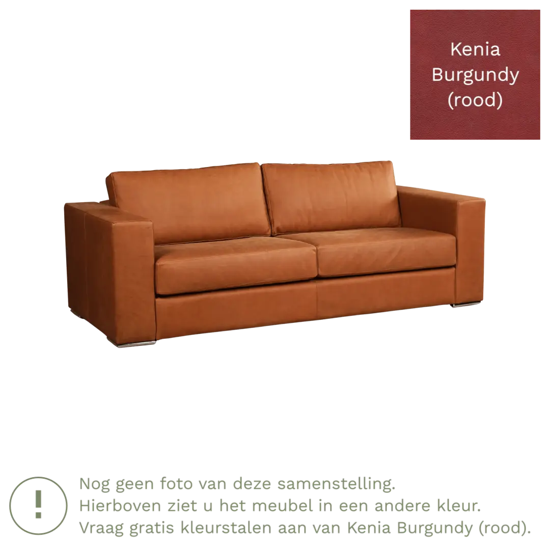 afbeelding van Leren bank Flow - 3 zits - Kenia Burgundy (rood) - Poten hout zwart