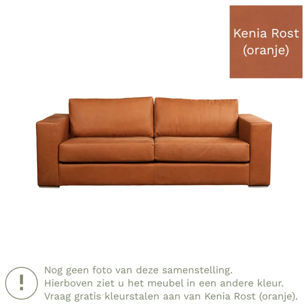 afbeelding van Leren bank Flow - 3 zits - Kenia Rost (oranje) - Poten hout bruin