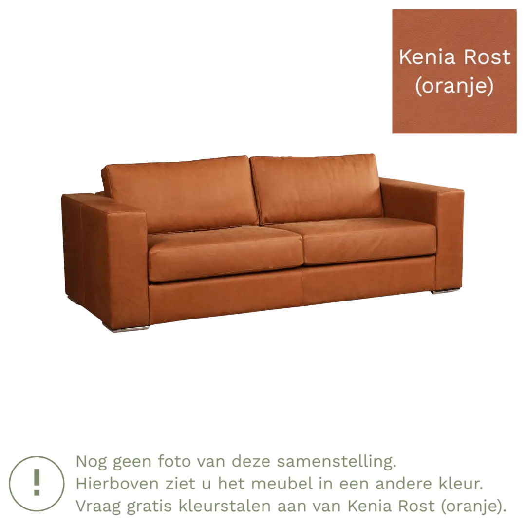 afbeelding van Leren bank Flow - 3 zits - Kenia Rost (oranje) - Poten hout bruin