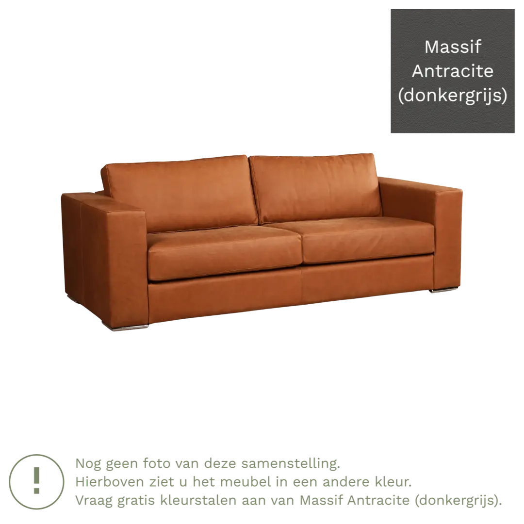 afbeelding van Leren bank Flow - 3 zits - Massif Antracite (donkergrijs) - Poten hout bruin