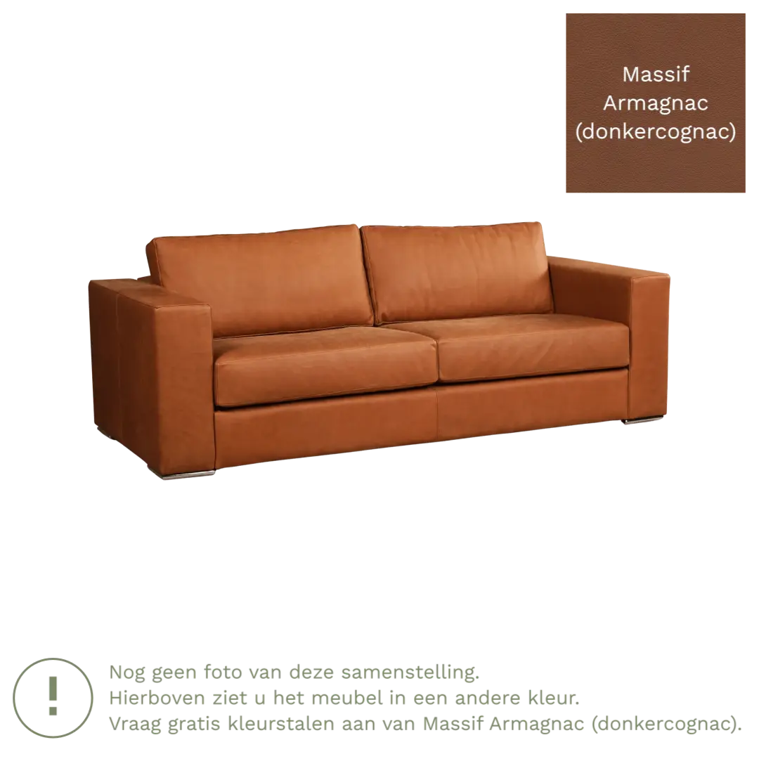 afbeelding van Leren bank Flow - 3 zits - Massif Armagnac (donkercognac) - Poten hout zwart