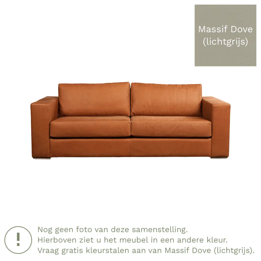 afbeelding van Leren bank Flow - 3 zits - Massif Dove (lichtgrijs) - Poten hout bruin