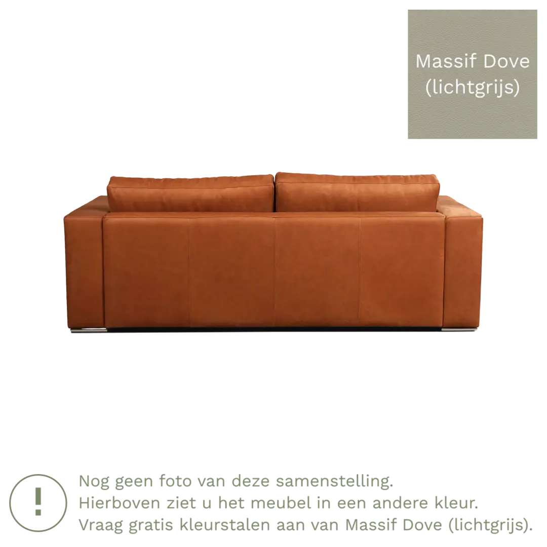 afbeelding van Leren bank Flow - 3 zits - Massif Dove (lichtgrijs) - Poten hout bruin