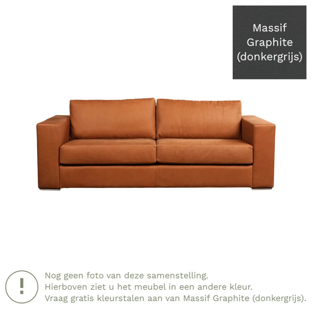afbeelding van Leren bank Flow - 3 zits - Massif Graphite (donkergrijs) - Poten hout bruin
