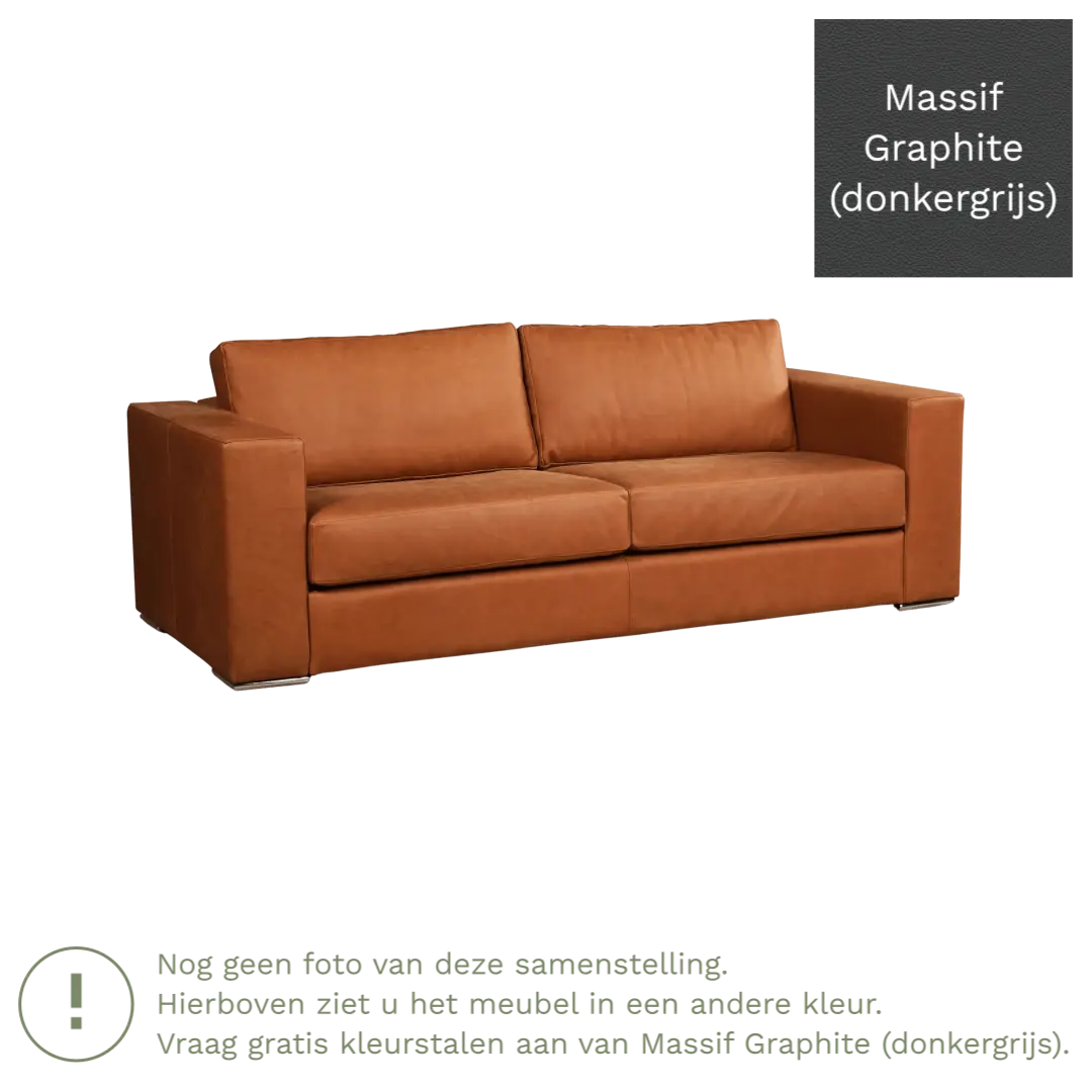 afbeelding van Leren bank Flow - 3 zits - Massif Graphite (donkergrijs) - Poten hout bruin