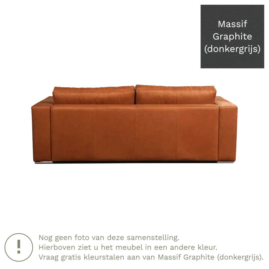 afbeelding van Leren bank Flow - 3 zits - Massif Graphite (donkergrijs) - Poten hout bruin