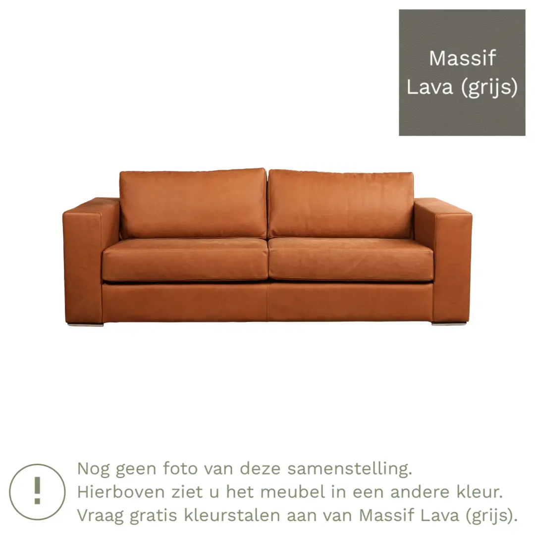 afbeelding van Leren bank Flow - 3 zits - Massif Lava (grijs) - Poten hout zwart