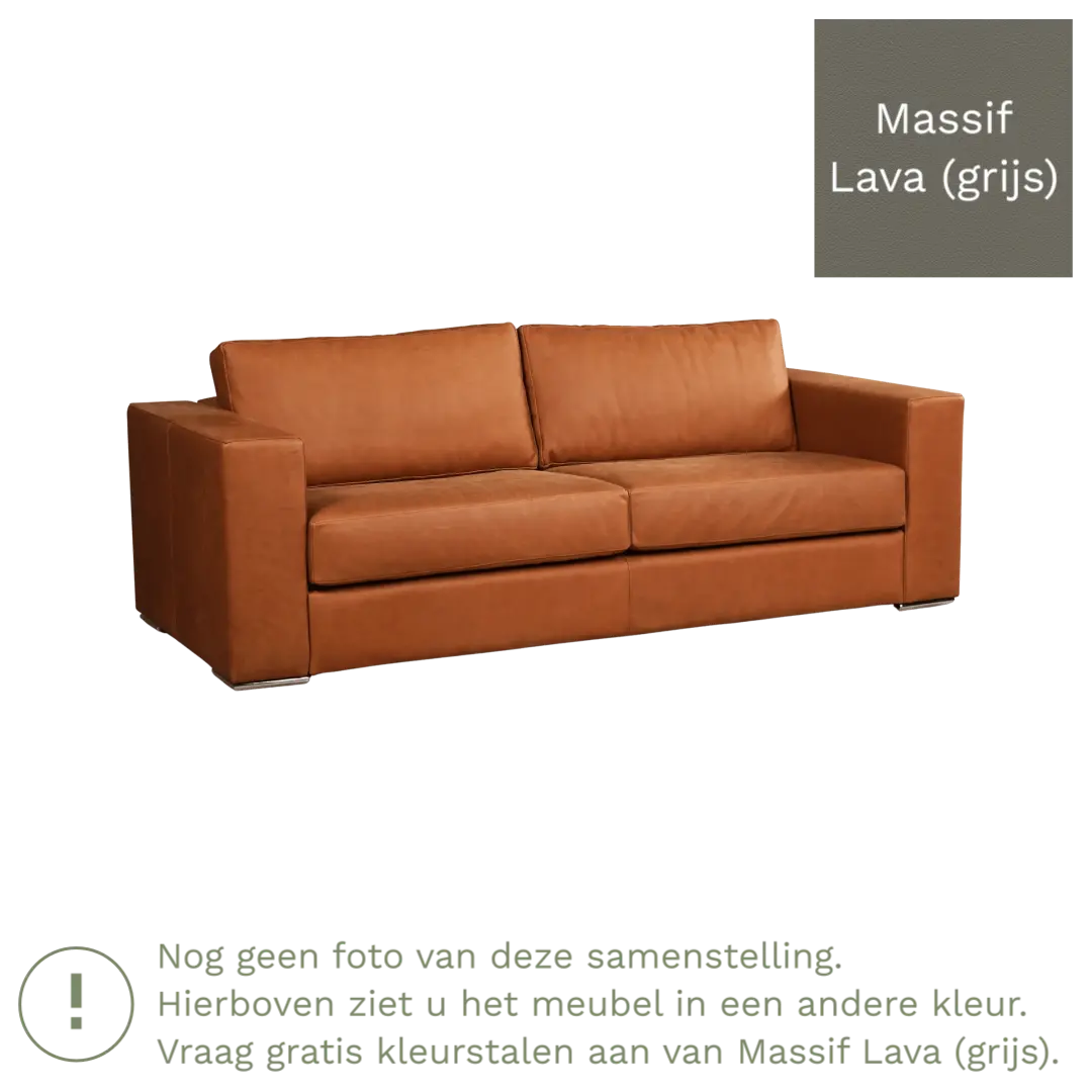 afbeelding van Leren bank Flow - 3 zits - Massif Lava (grijs) - Poten hout zwart