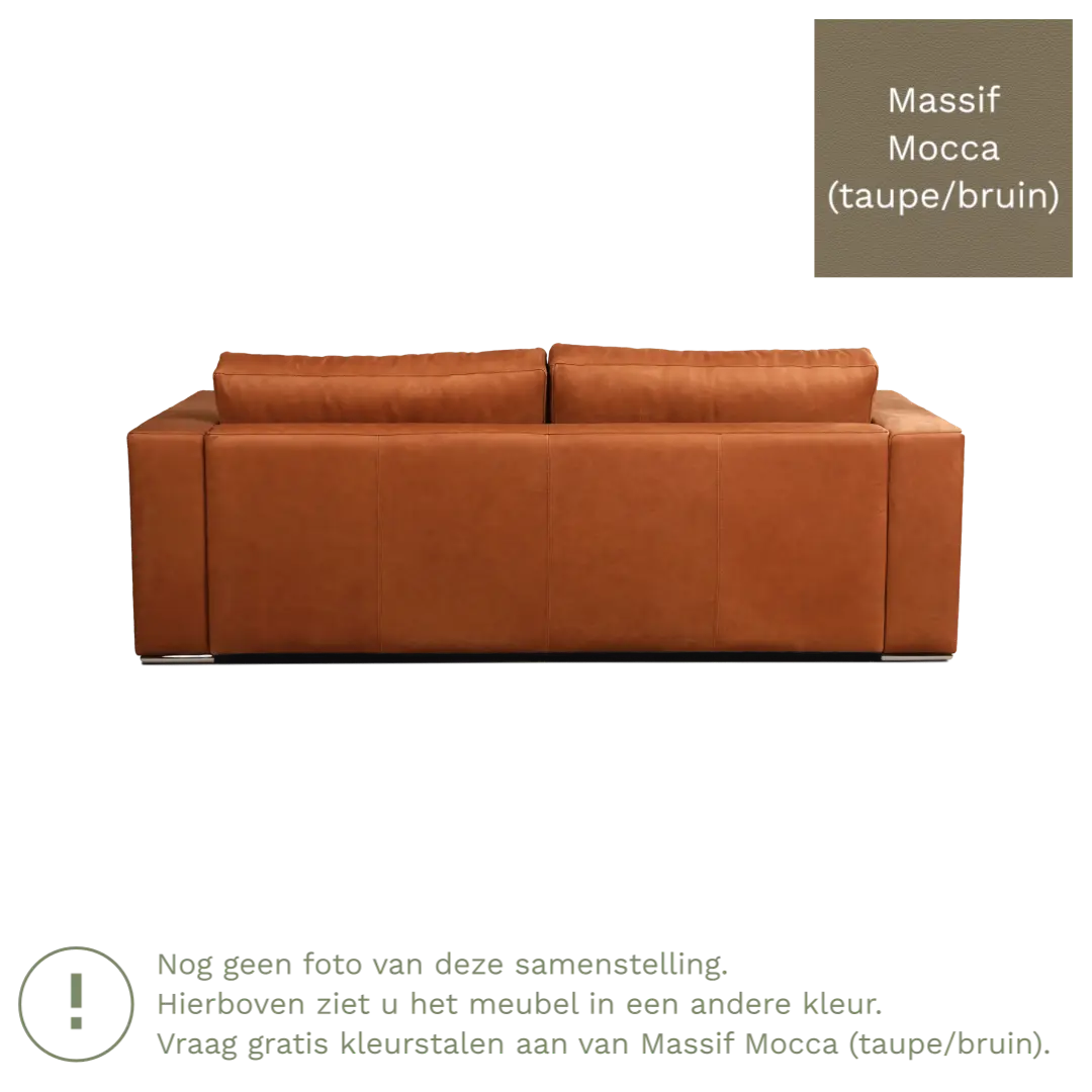 afbeelding van Leren bank Flow - 3 zits - Massif Mocca (taupe/bruin) - Poten hout zwart