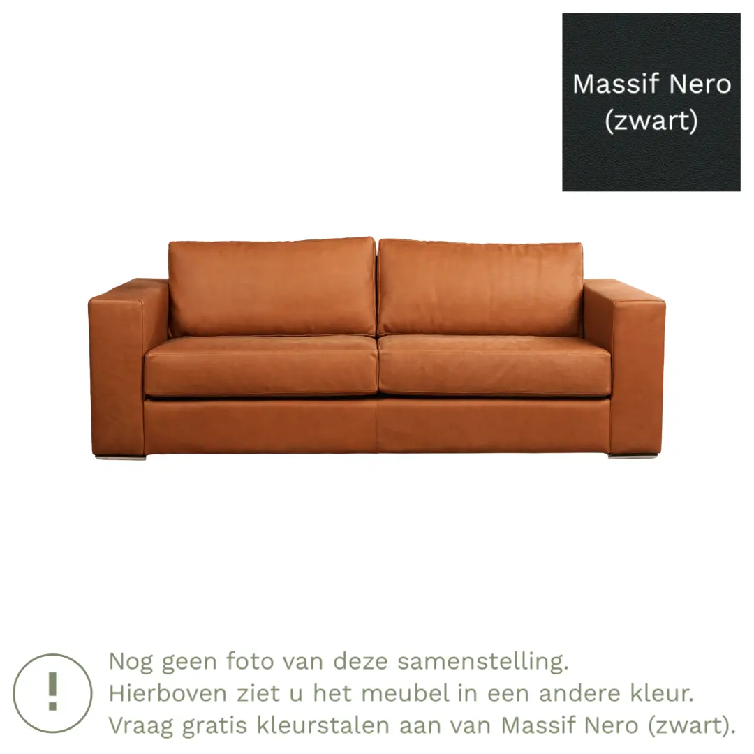 afbeelding van Leren bank Flow - 3 zits - Massif Nero (zwart) - Poten hout bruin