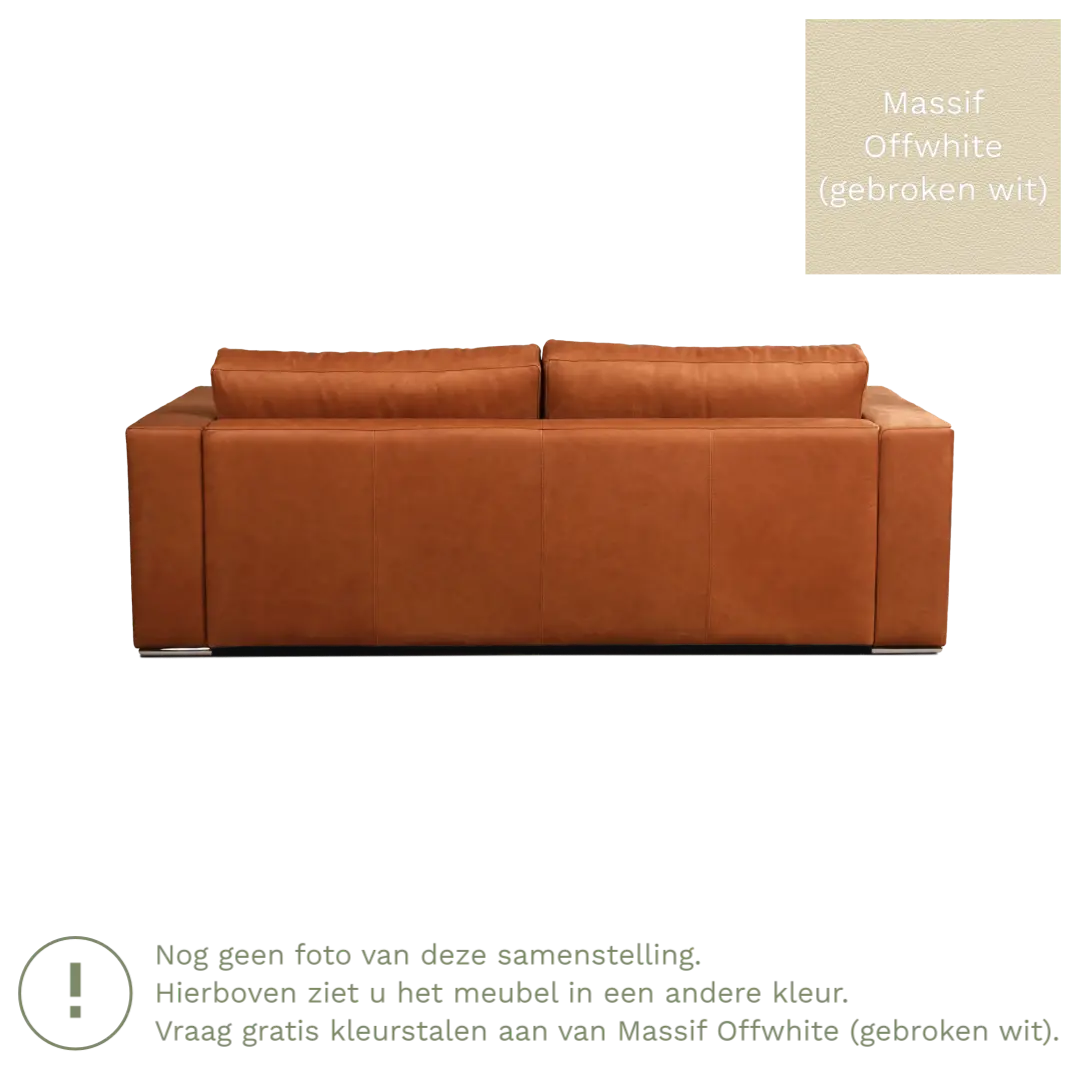 afbeelding van Leren bank Flow - 3 zits - Massif Offwhite (gebroken wit) - Poten hout zwart
