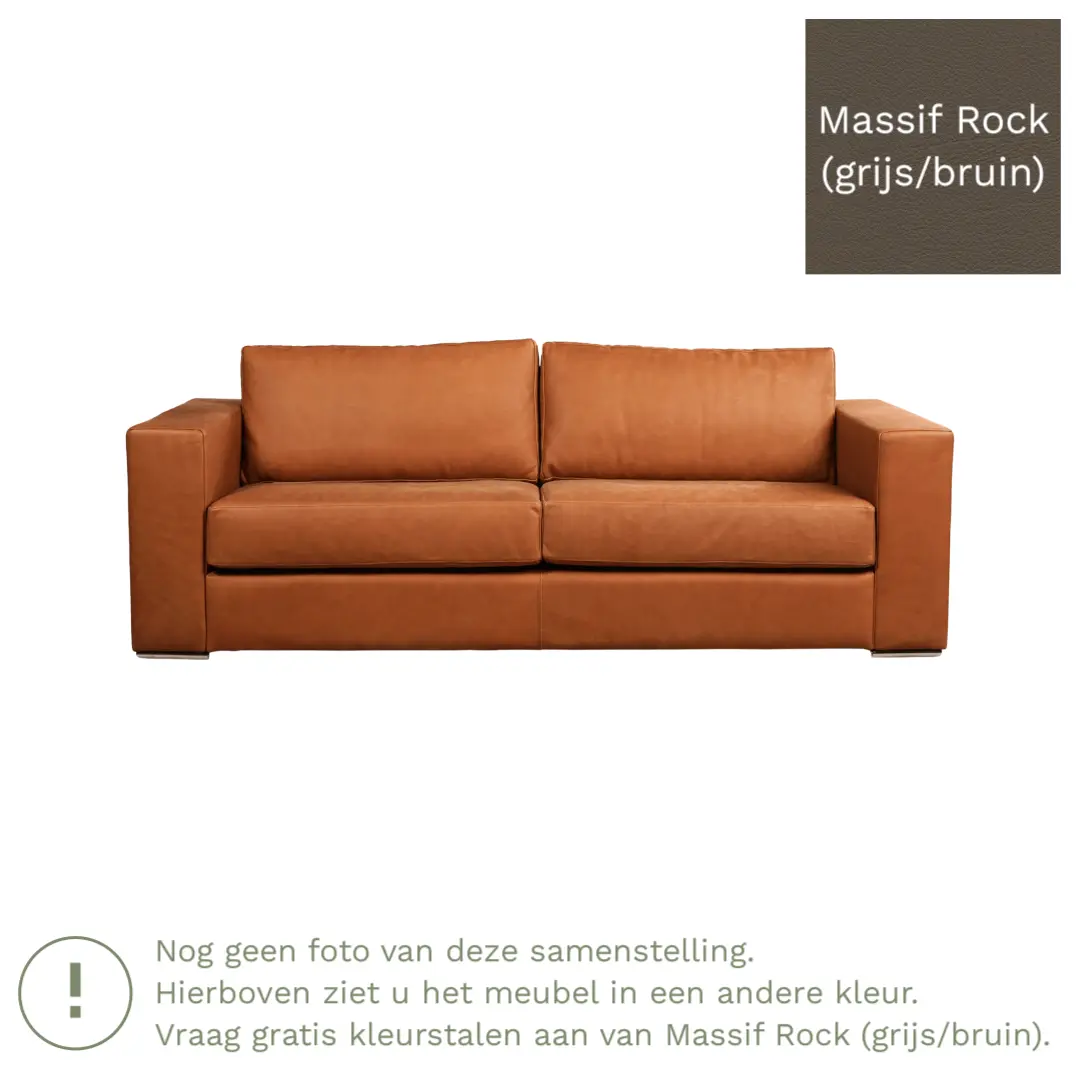 afbeelding van Leren bank Flow - 3 zits - Massif Rock (grijs/bruin) - Poten hout bruin