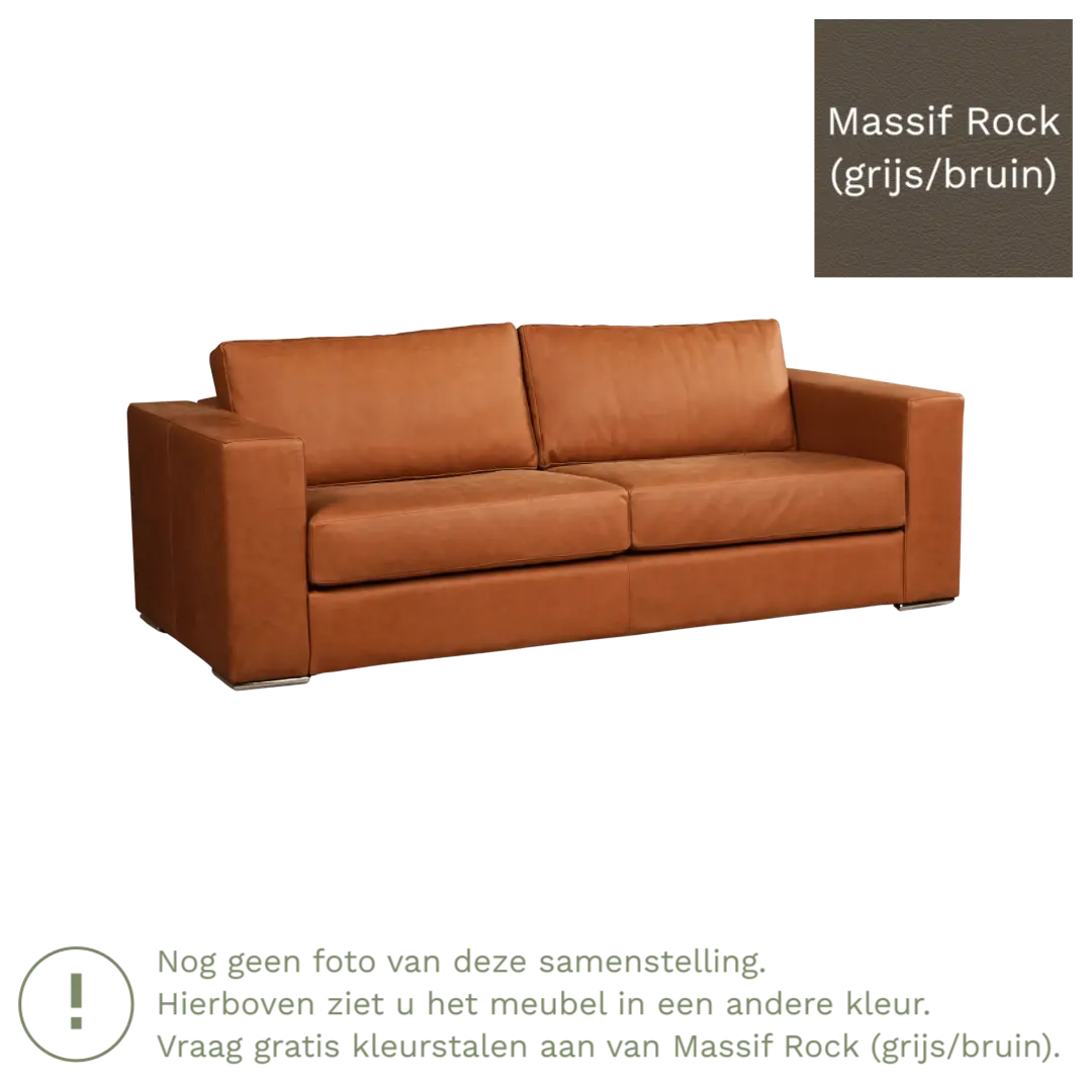 afbeelding van Leren bank Flow - 3 zits - Massif Rock (grijs/bruin) - Poten hout bruin