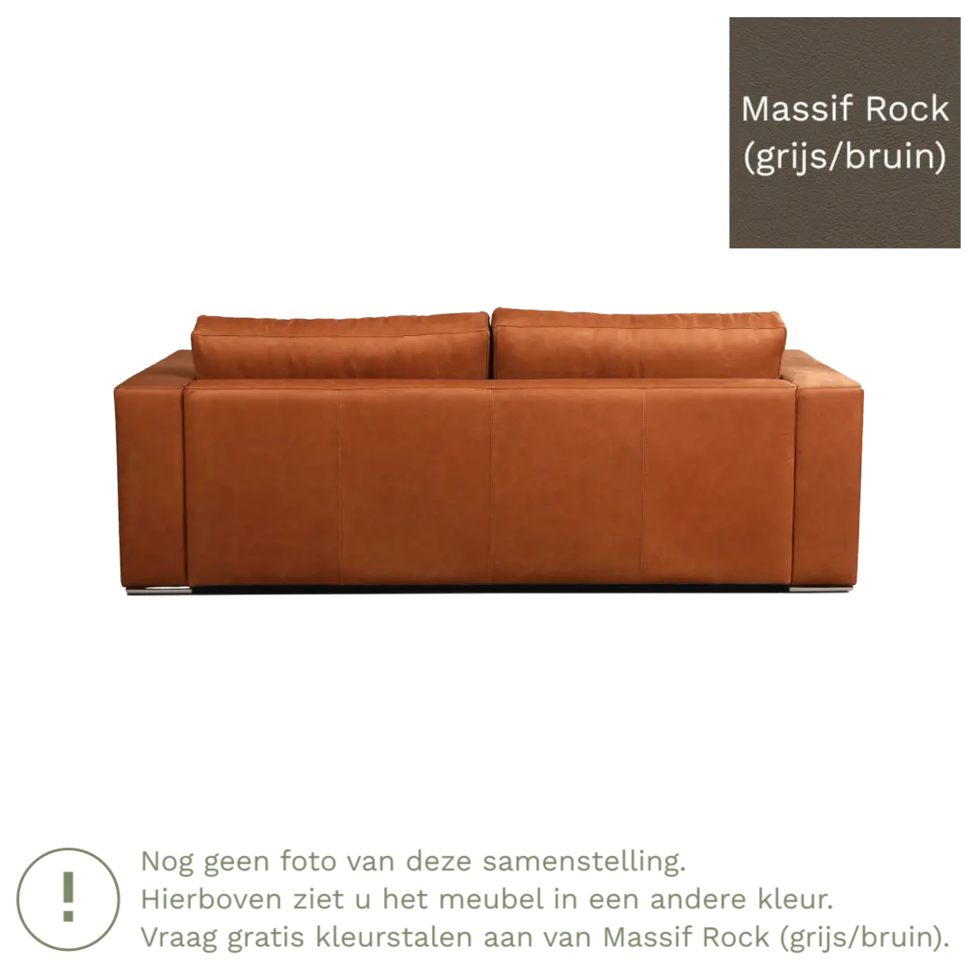 afbeelding van Leren bank Flow - 3 zits - Massif Rock (grijs/bruin) - Poten hout bruin