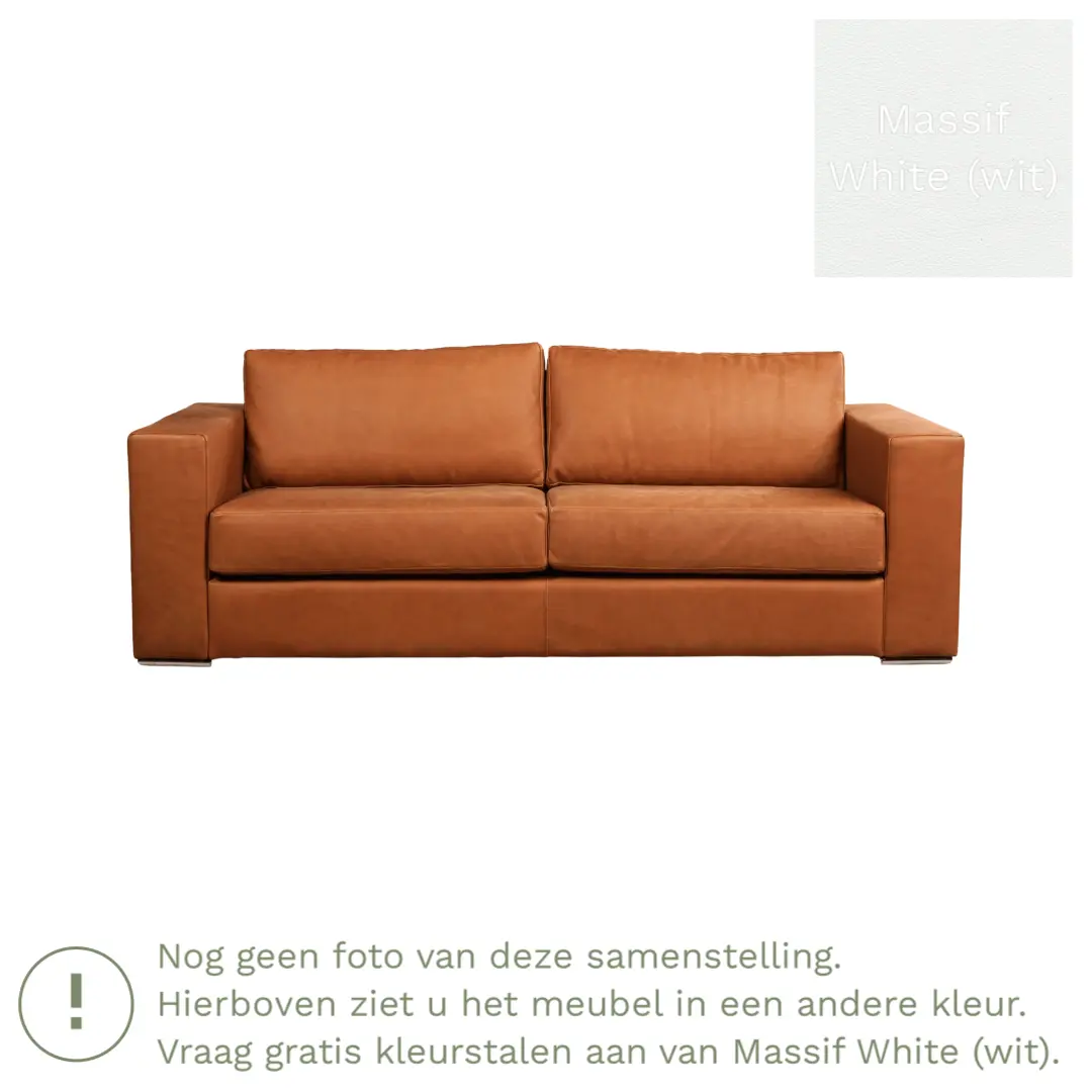 afbeelding van Leren bank Flow - 3 zits - Massif White (wit) - Poten hout zwart