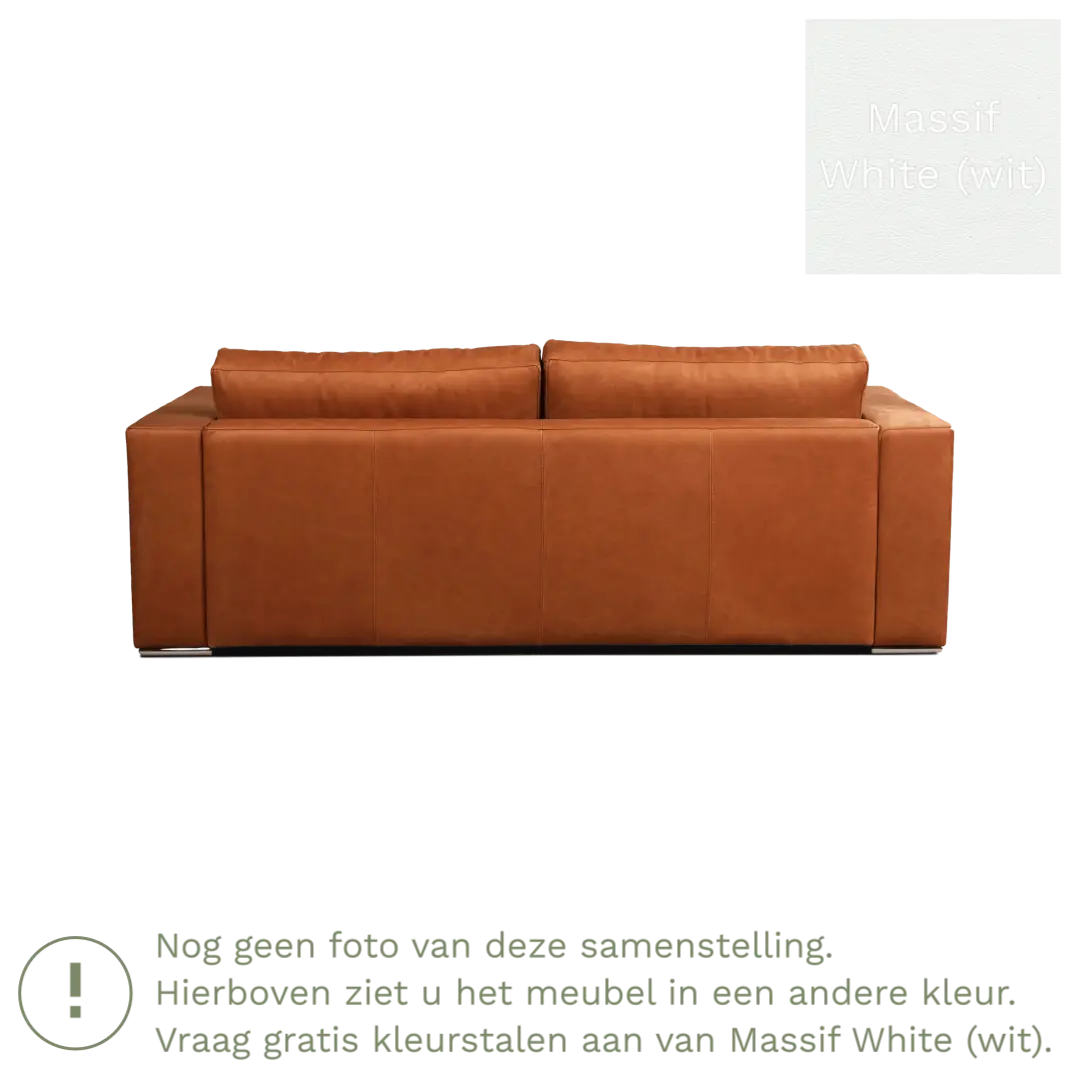 afbeelding van Leren bank Flow - 3 zits - Massif White (wit) - Poten hout zwart